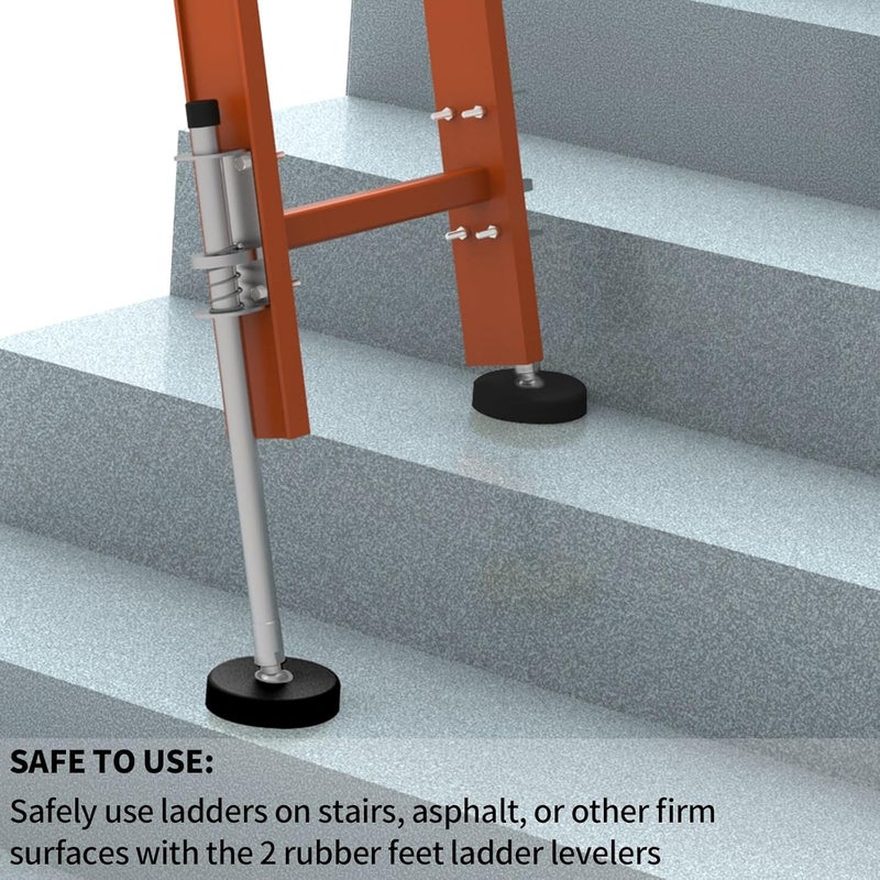 Adamoss Ladder Leveler Pair with Rubber Feet Orange,Adjustable Ladder Leg Leveler for Extension Ladder Stabilizer Ladder Accessories 20" - Image 3
